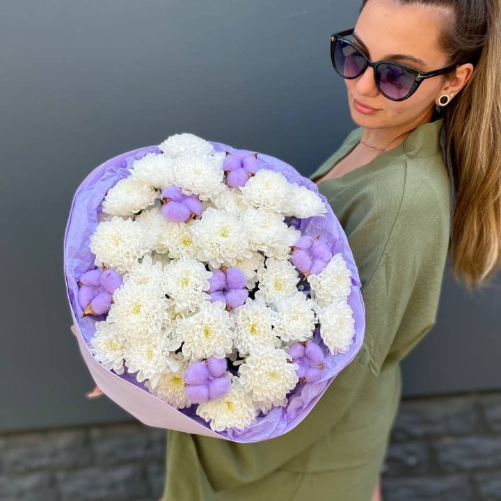  Букет  хризантем и хлопка в Челябинске