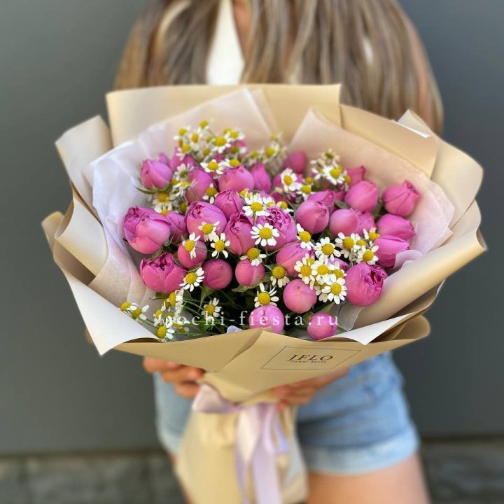 Дуобукет мисти с ромашками  в Челябинске