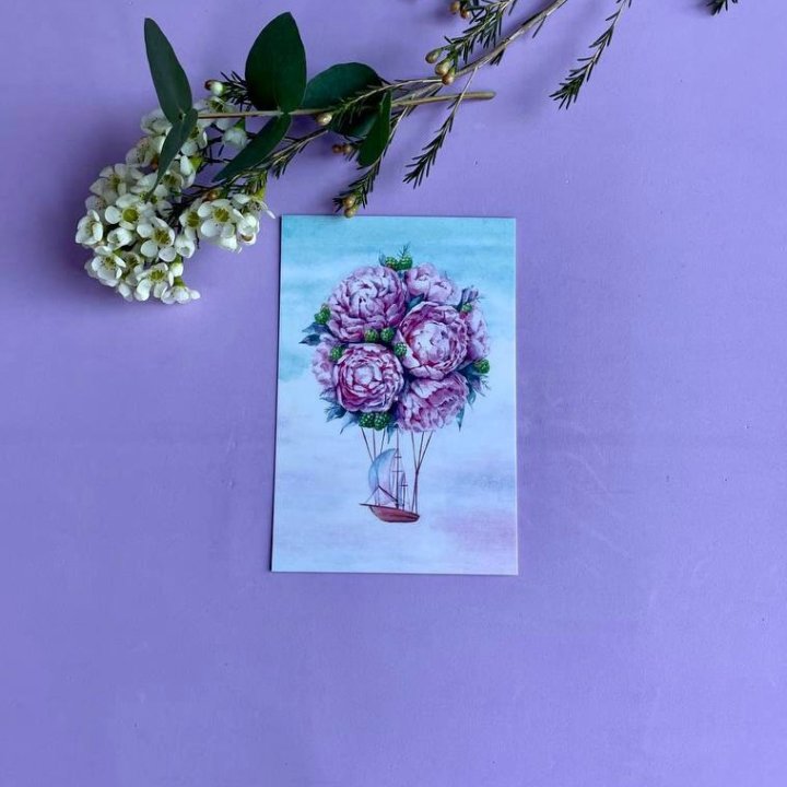 Открытка к букету "Пион" в Челябинске