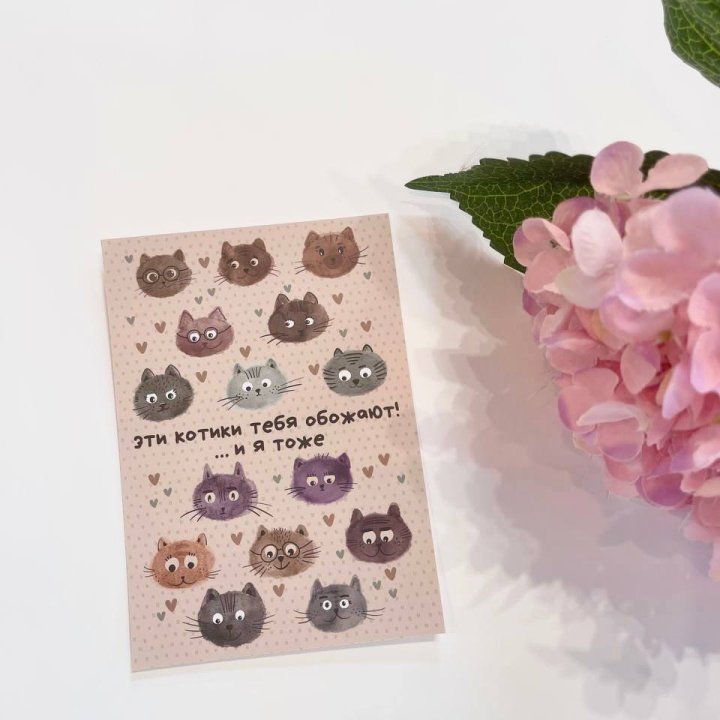 Открытка к букету "Котики" в Челябинске