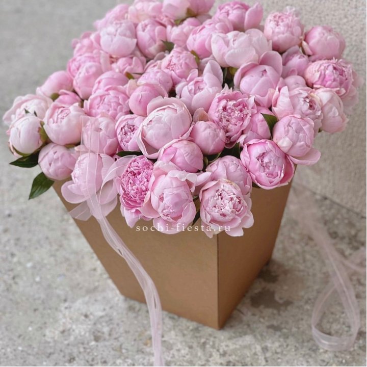 49 пионов в крафт коробке в Челябинске