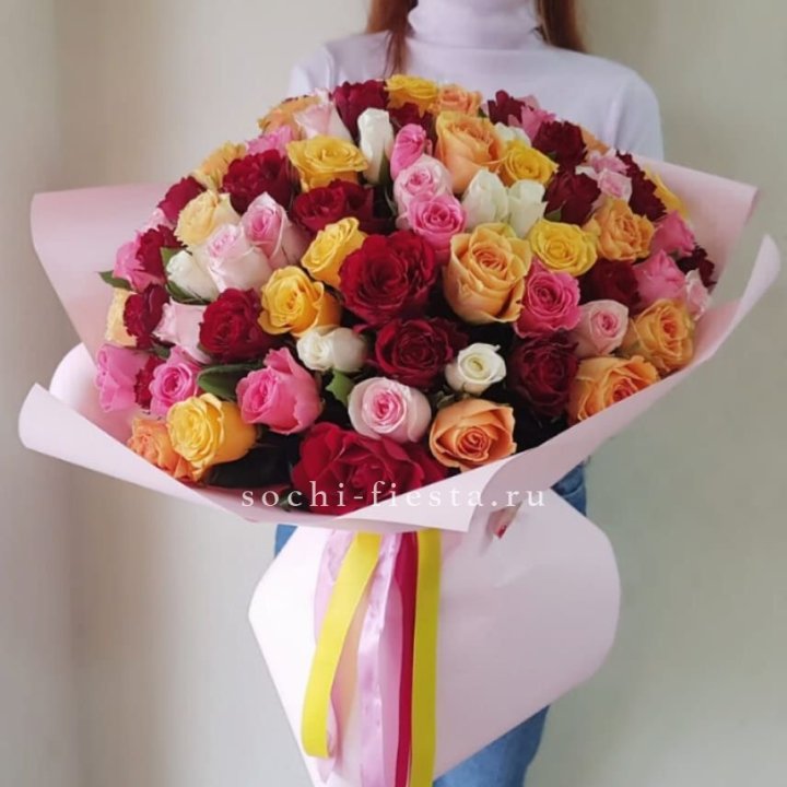 101 роза Кенийский микс "Нежность" в Челябинске